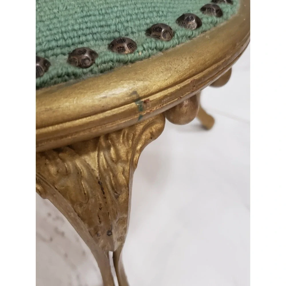 Antique Victorian Dainty Stick & Ball NEEDLEPOINT Floral Foot‎ Stool Tapestry